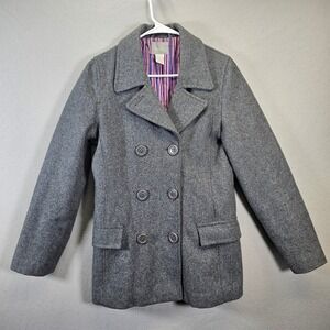 dELiA*s Gray Wool Blend Double Breasted Pea‎ Coat Jacket Womens